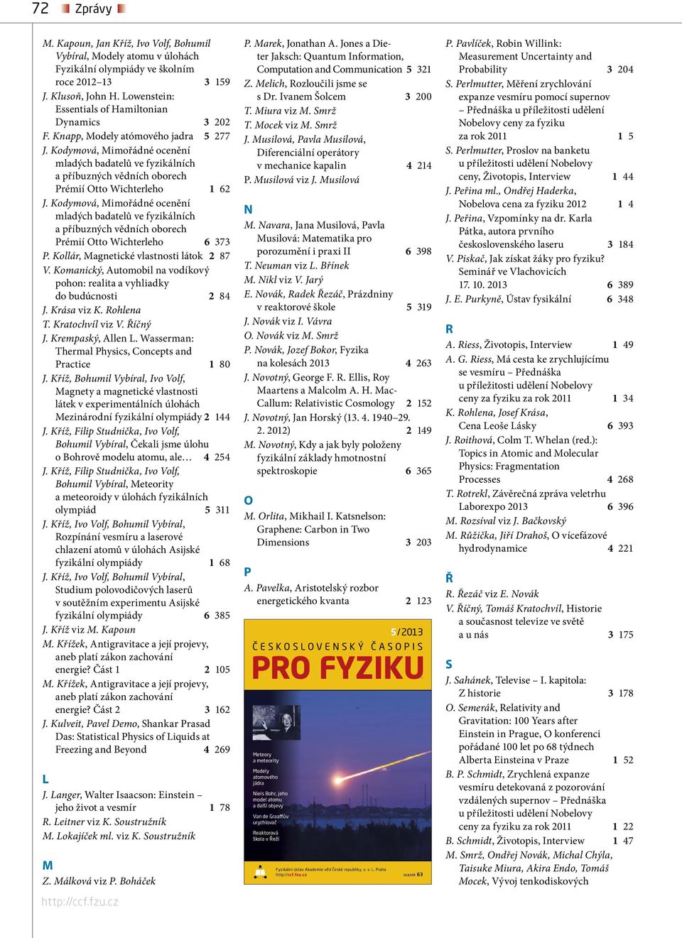 Kodymová, Mimořádné ocenění mladých badatelů ve fyzikálních a příbuzných vědních oborech Prémií Otto Wichterleho 1 62 J.