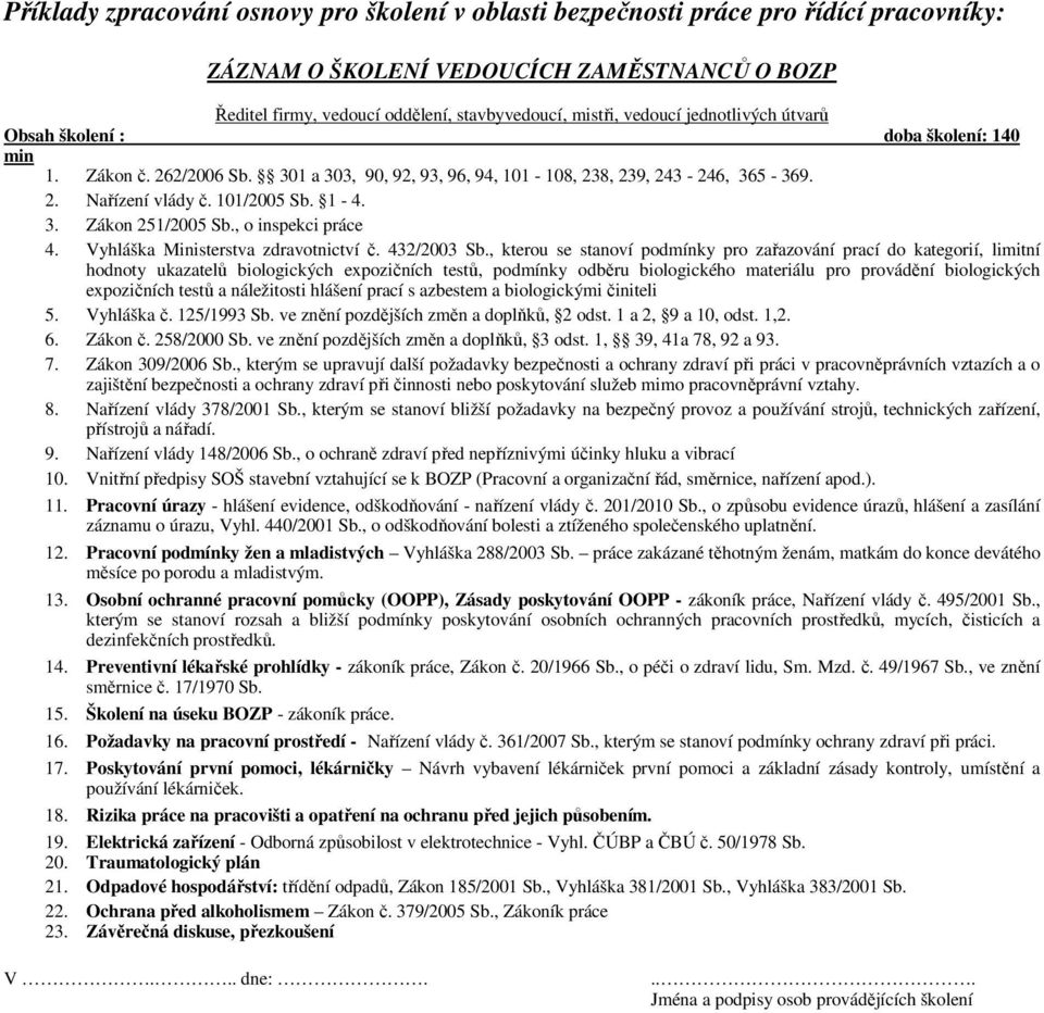 , o inspekci práce 4. Vyhláška Ministerstva zdravotnictví č. 432/2003 Sb.