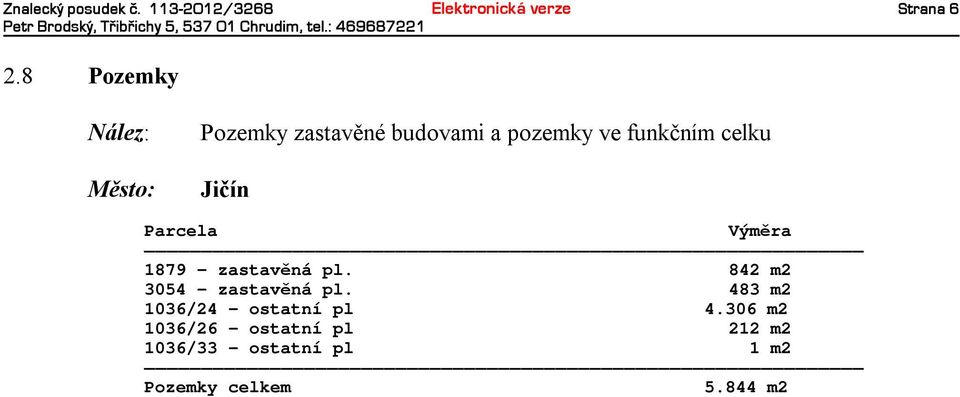Parcela Výměra 1879 - zastavěná pl. 842 m2 3054 - zastavěná pl.