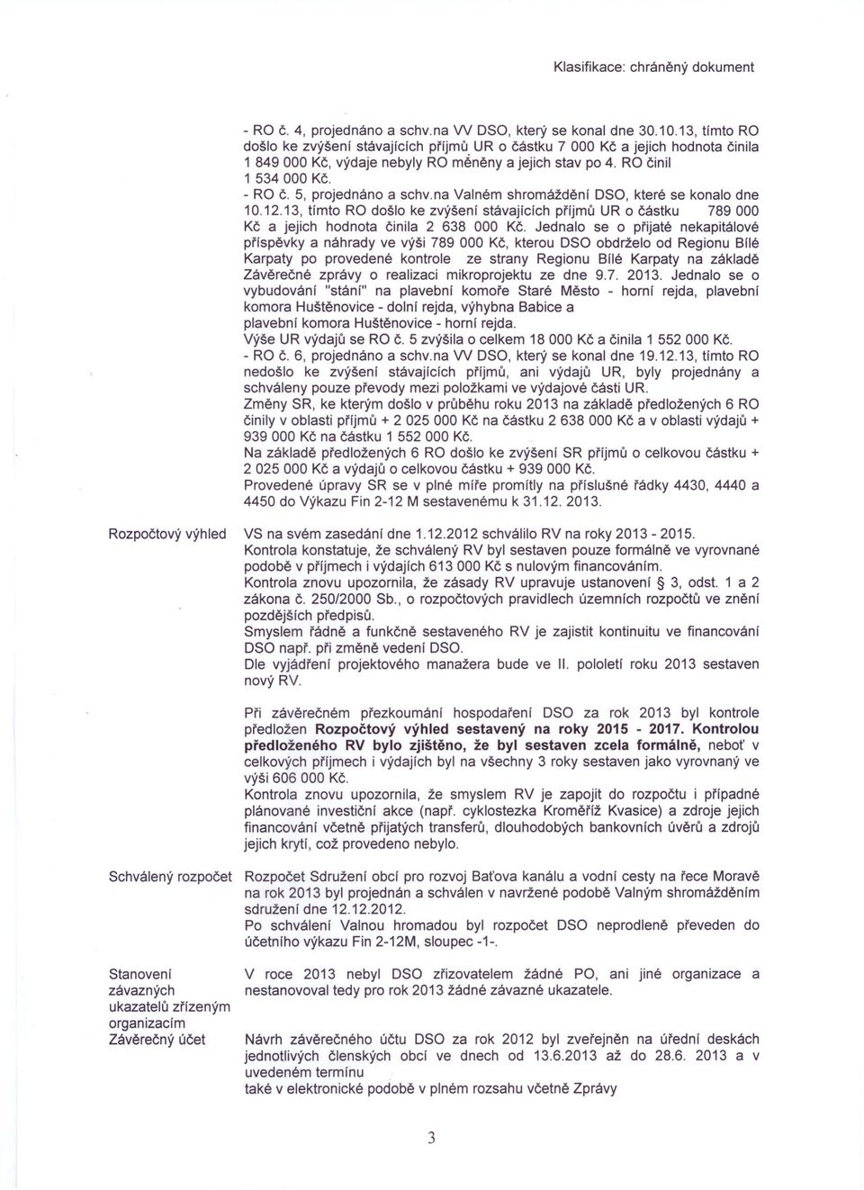 5, projednáno a schv.na Valném shromáždění OSO, které se konalo dne 10.12.13, tímto RO došlo ke zvýšení stávajících přljrnů UR o částku 789 000 Kč a jejich hodnota činila 2 638 000 Kč.