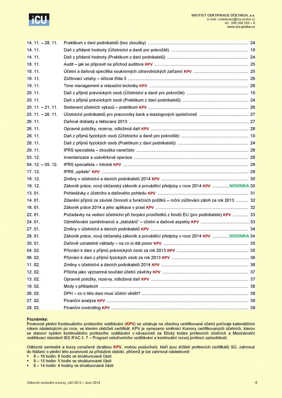 .. 26 20. 11. Daň z příjmů právnických osob (Účetnictví a daně pro pokročilé)... 10 20. 11. Daň z příjmů právnických osob (Praktikum z daní podnikatelů)... 24 20. 11. 21. 11. Sestavení účetních výkazů praktikum.