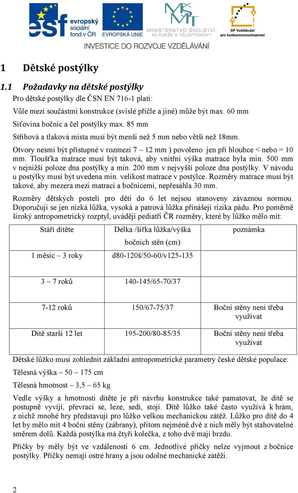 Otvory nesmí být přístupné v rozmezí 7 12 mm ) povoleno jen při hloubce < nebo = 10 mm. Tloušťka matrace musí být taková, aby vnitřní výška matrace byla min.