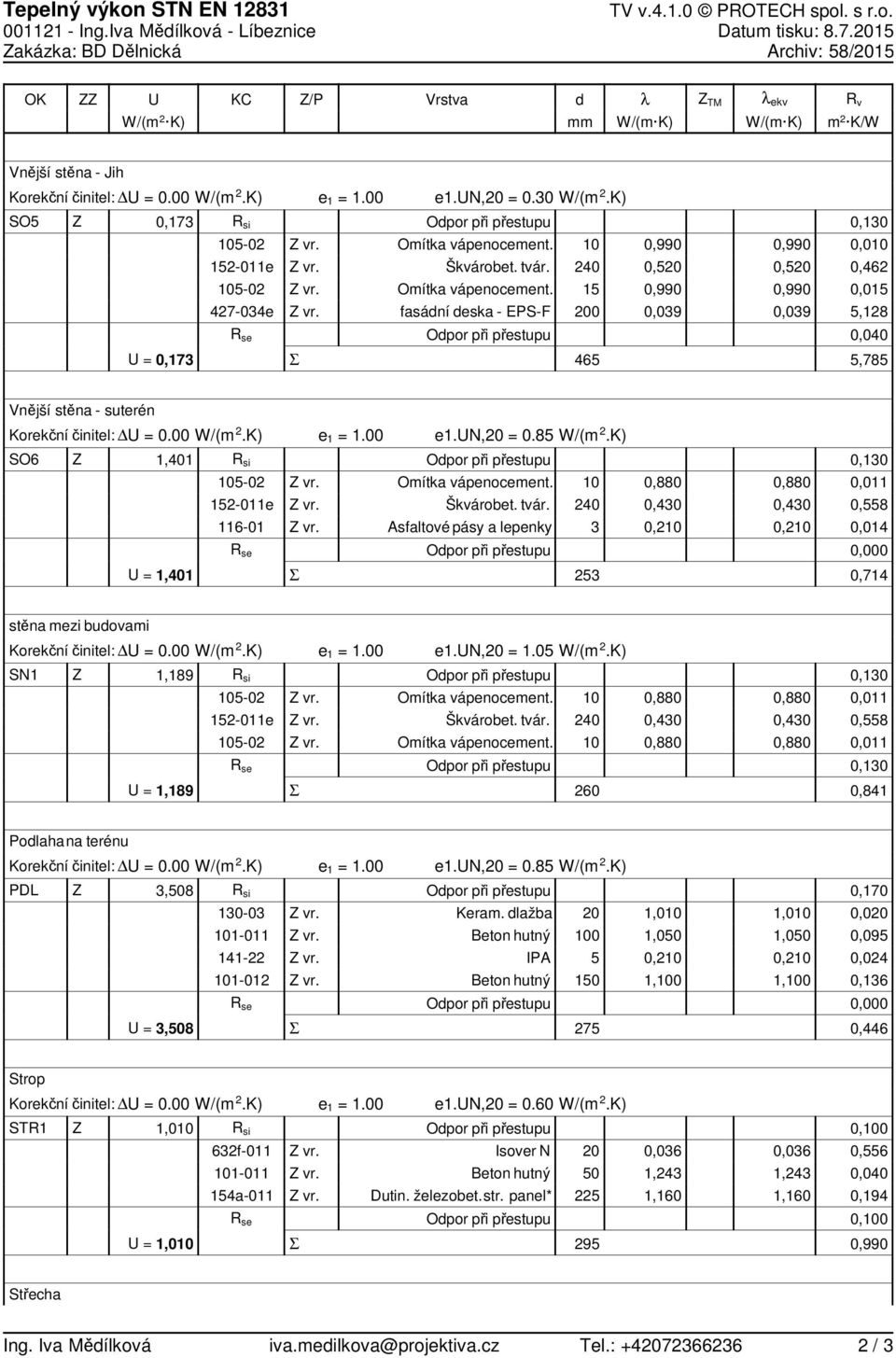K) SO5,173 U =,173 152 15211e 152 42734e Škvárobet. tvár. fasádní deska EPSF 1 24 15 2 465,52,39,52,39,13,1,462,15 5,128,4 5,785 Vnější stěna suterén Korekčníčinitel: U =. W/(m 2.K) e 1 = 1. e1.