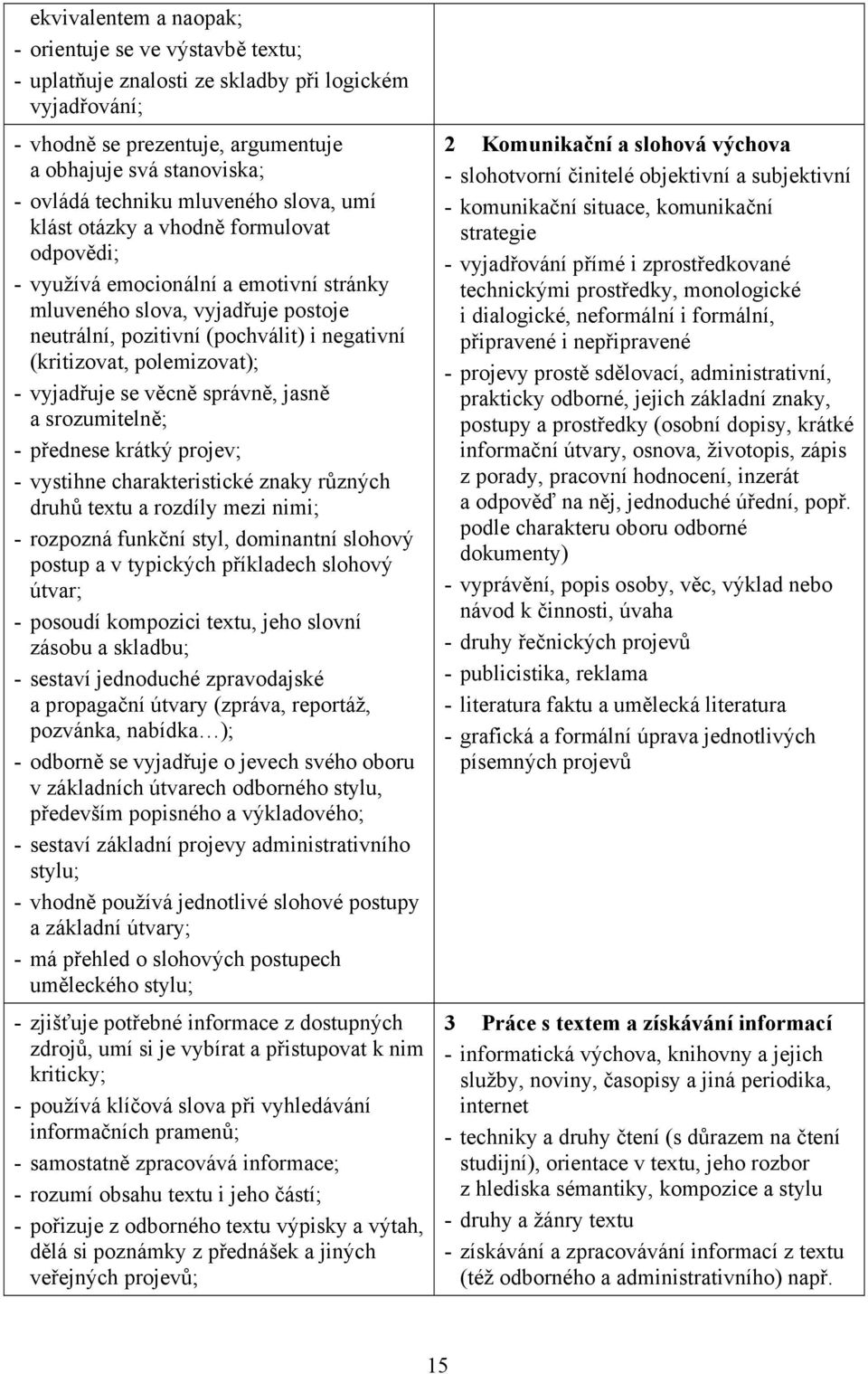 polemizovat); - vyjadřuje se věcně správně, jasně a srozumitelně; - přednese krátký projev; - vystihne charakteristické znaky různých druhů textu a rozdíly mezi nimi; - rozpozná funkční styl,