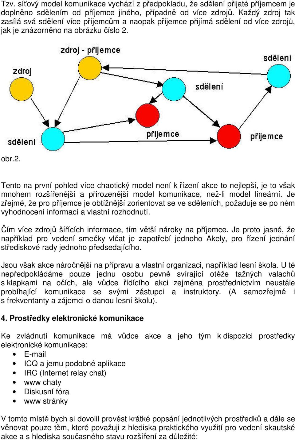 obr.2. Tento na první pohled více chaotický model není k řízení akce to nejlepší, je to však mnohem rozšířenější a přirozenější model komunikace, než-li model lineární.