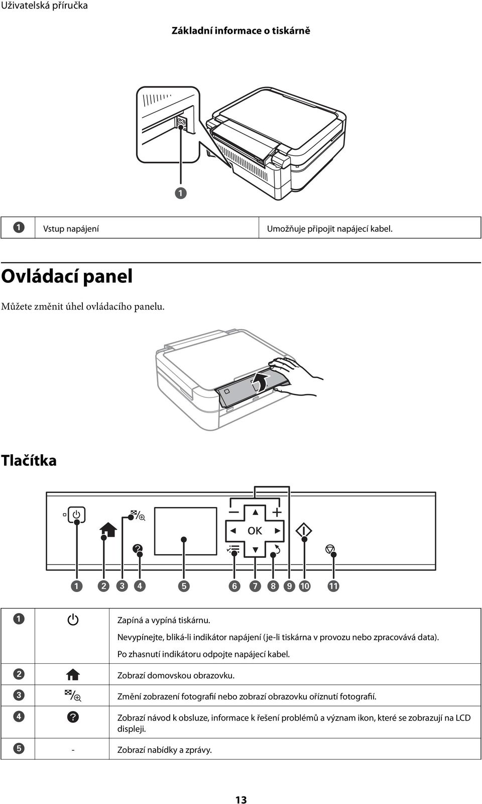 Po zhasnutí indikátoru odpojte napájecí kabel. Zobrazí domovskou obrazovku.