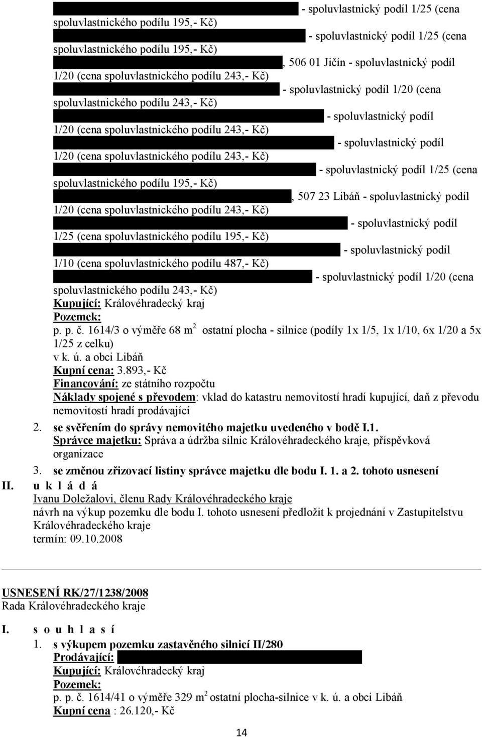 271, 507 23 Libáň - spoluvlastnický podíl 1/20 (cena spoluvlastnického podílu 243,- Kč) Podhajský Jaroslav, bytem Dětenice 169, 507 24 Dětenice - spoluvlastnický podíl 1/20 (cena spoluvlastnického