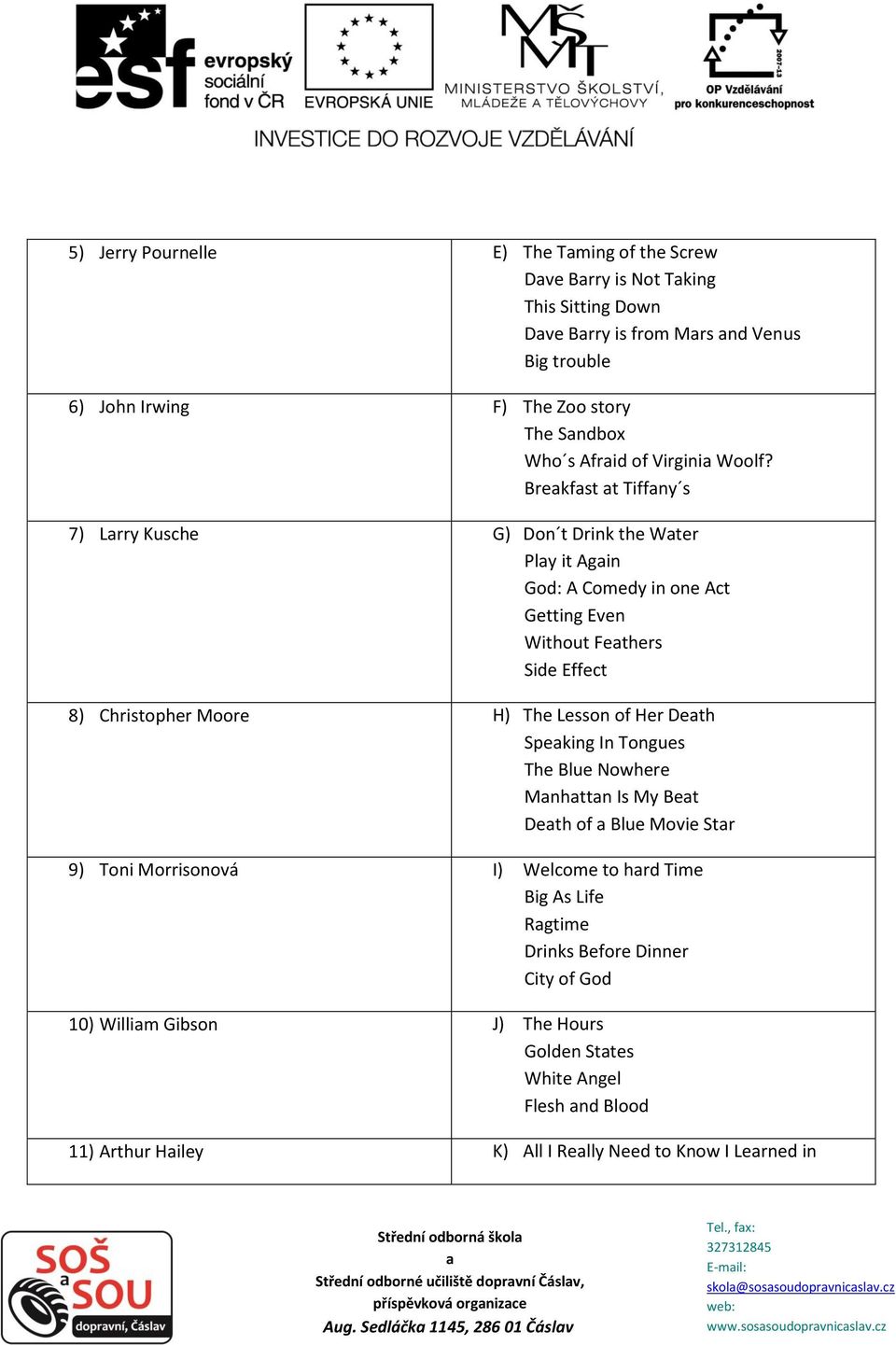 Tongues The Blue Nowhere Mnhttn Is My Bet Deth of Blue Movie Str 9) Toni Morrisonová I) Welcome to hrd Time Big As Life Rgtime Drinks Before Dinner City of God 10) Willim Gibson J) The Hours Golden