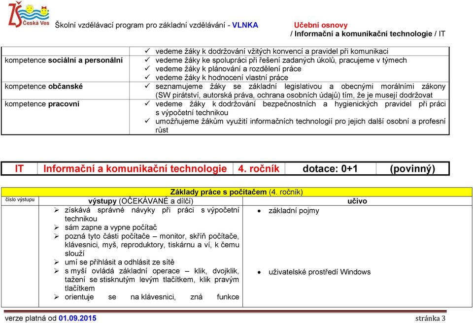 ochrana osobních údajů) tím, že je musejí dodržovat vedeme žáky k dodržování bezpečnostních a hygienických pravidel při práci s výpočetní technikou umožňujeme žákům využití informačních technologií