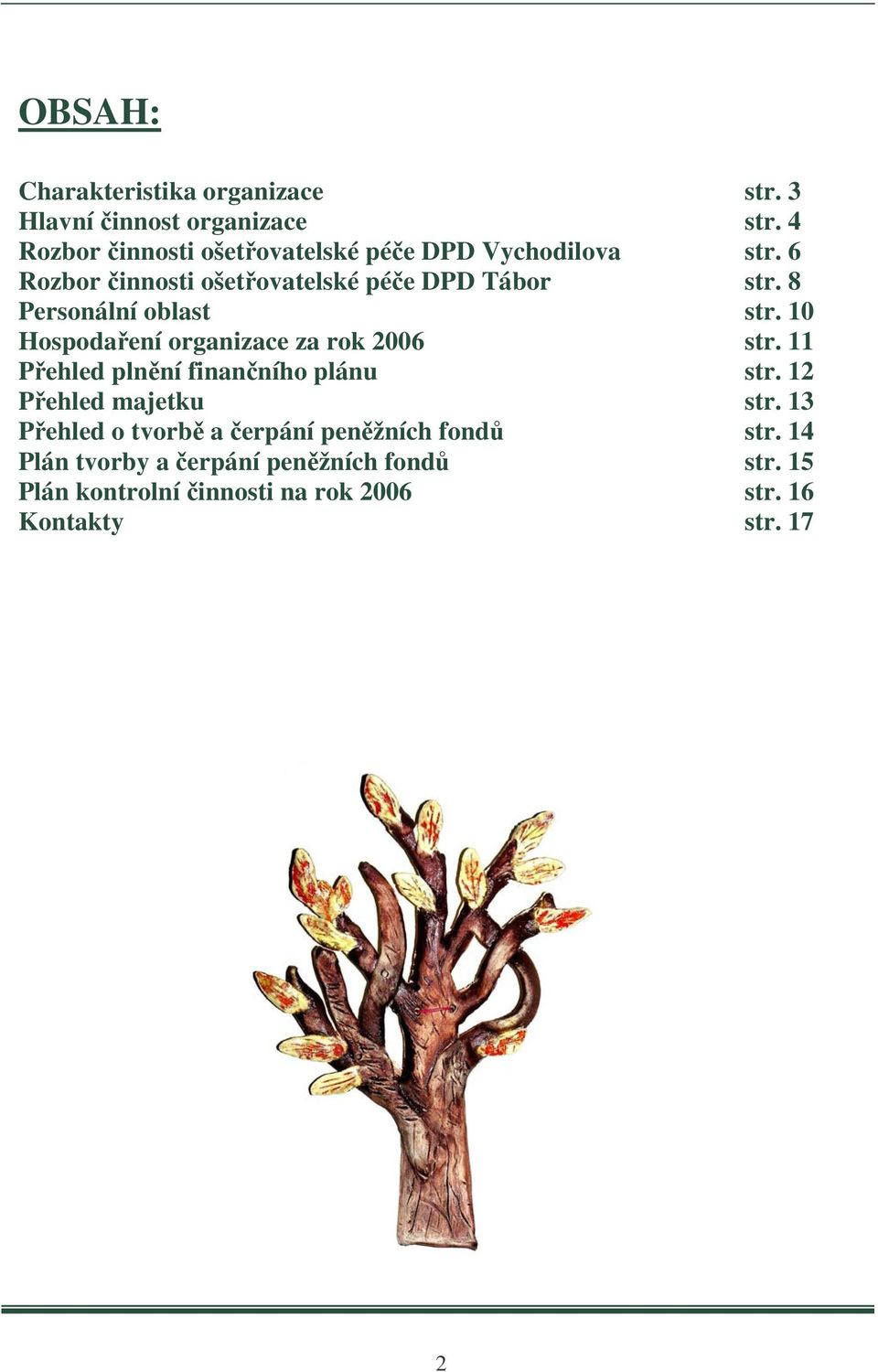 8 Personální oblast str. 10 Hospodaení organizace za rok 2006 str. 11 Pehled plnní finanního plánu str.