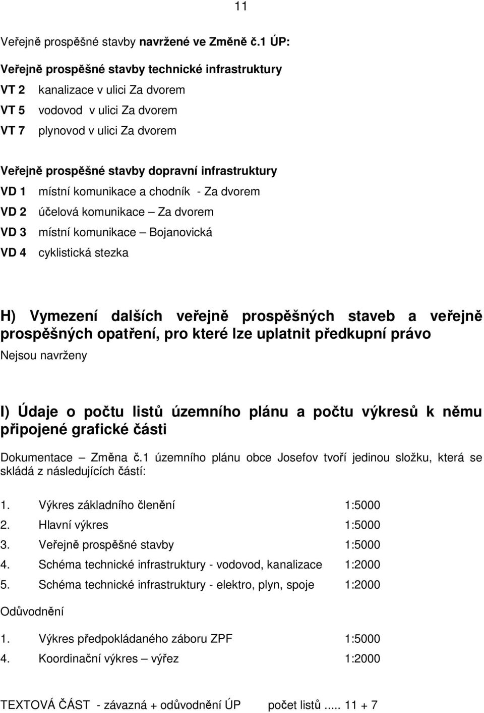 infrastruktury VD 1 místní komunikace a chodník - Za dvorem VD 2 účelová komunikace Za dvorem VD 3 místní komunikace Bojanovická VD 4 cyklistická stezka H) Vymezení dalších veřejně prospěšných staveb