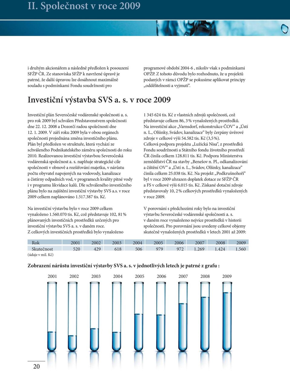 Z tohoto důvodu bylo rozhodnuto, že u projektů podaných v rámci OPŽP se pokusíme aplikovat principy oddělitelnosti a vyjmutí. Investiční výstavba SVS a. s. v roce 2009 Investiční plán Severočeské vodárenské společnosti a.