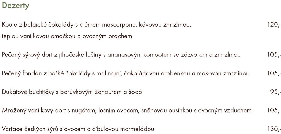 malinami, èokoládovou drobenkou a makovou zmrzlinou 105,- Dukátové buchtièky s borùvkovým žahourem a šodó 95,- Mražený