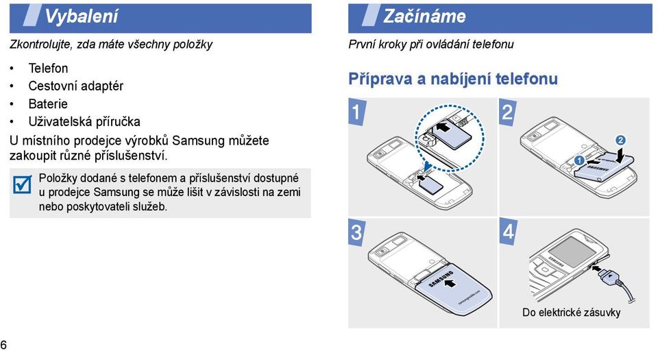 Položky dodané s telefonem a příslušenství dostupné u prodejce Samsung se může lišit v závislosti na