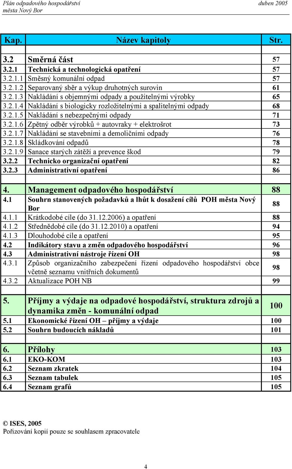 2.1.8 Skládkování odpadů 78 3.2.1.9 Sanace starých zátěží a prevence škod 79 3.2.2 Technicko organizační opatření 82 3.2.3 Administrativní opatření 86 4. Management odpadového hospodářství 88 4.