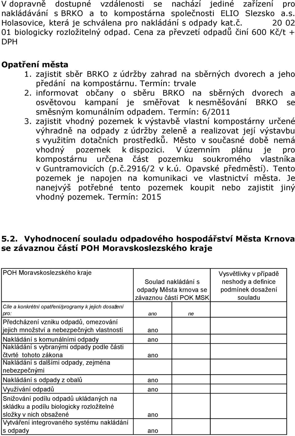 informovat občany o sběru BRKO na sběrných dvorech a osvětovou kampaní je směřovat k nesměšování BRKO se směsným komunálním odpadem. Termín: 6/2011 3.