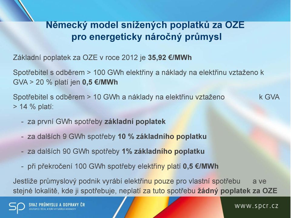 základní poplatek - za dalších 9 GWh spotřeby 10 % základního poplatku - za dalších 90 GWh spotřeby 1% základního poplatku - při překročení 100 GWh spotřeby elektřiny