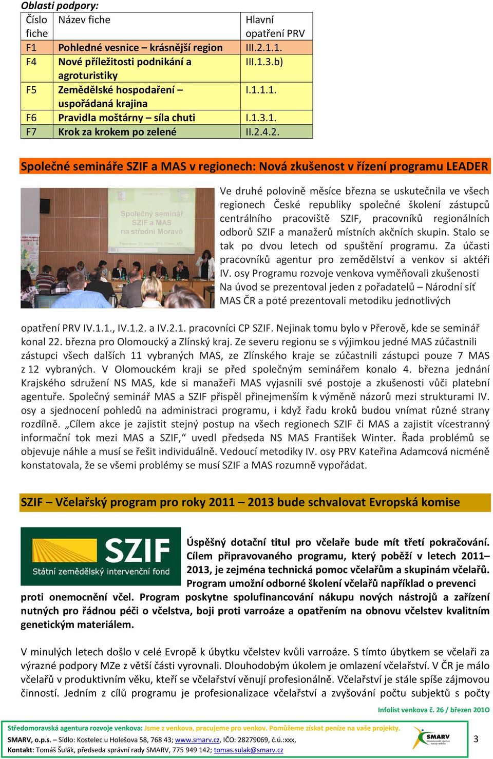 4.2. Společné semináře SZIF a MAS v regionech: Nová zkušenost v řízení programu LEADER Ve druhé polovině měsíce března se uskutečnila ve všech regionech České republiky společné školení zástupců