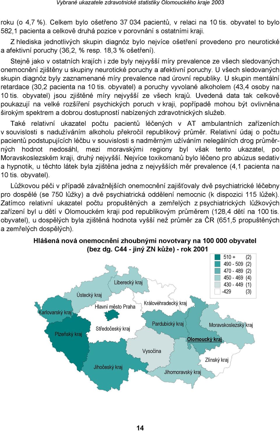 Stejně jako v ostatních krajích i zde byly nejvyšší míry prevalence ze všech sledovaných onemocnění zjištěny u skupiny neurotické poruchy a afektivní poruchy.