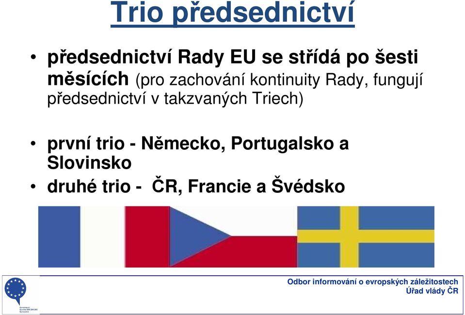 předsednictví v takzvaných Triech) první trio -