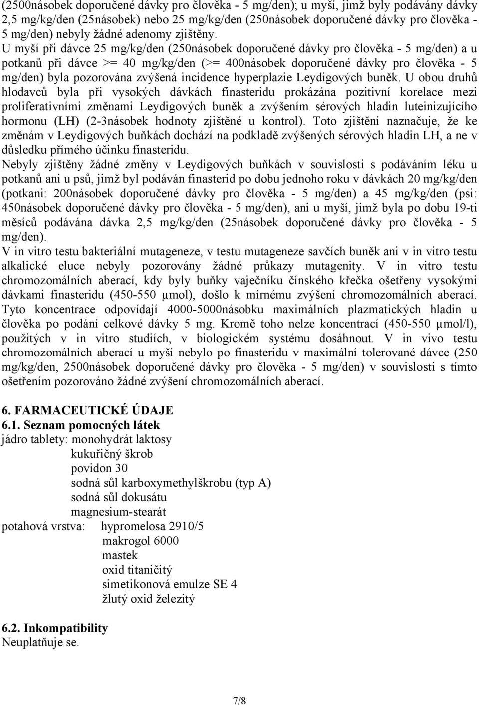 U myší při dávce 25 mg/kg/den (250násobek doporučené dávky pro člověka - 5 mg/den) a u potkanů při dávce >= 40 mg/kg/den (>= 400násobek doporučené dávky pro člověka - 5 mg/den) byla pozorována