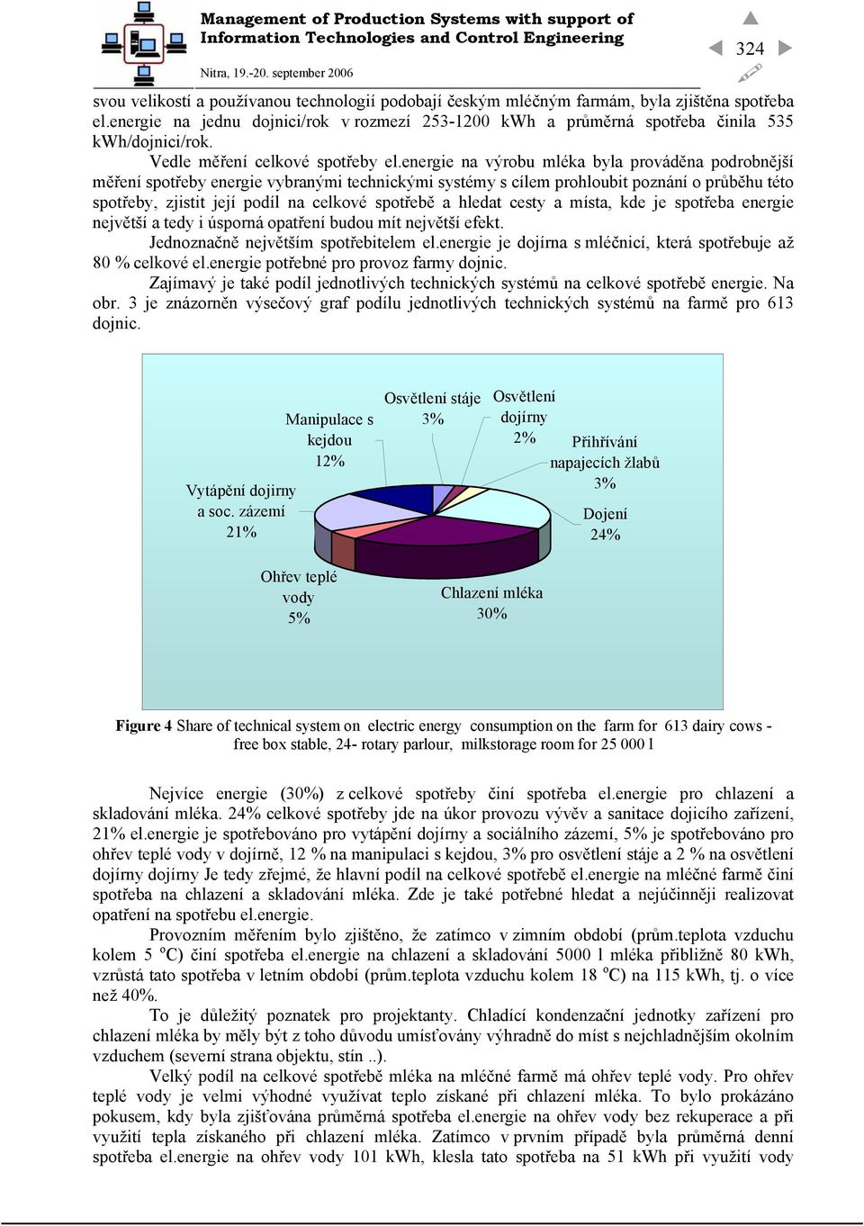 energie na výrobu mléka byla prováděna podrobnější měření spotřeby energie vybranými technickými systémy s cílem prohloubit poznání o průběhu této spotřeby, zjistit její podíl na celkové spotřebě a