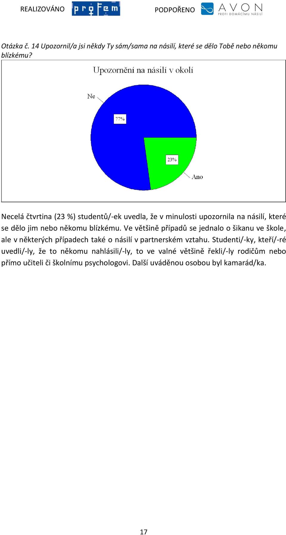 Ve většině případů se jednalo o šikanu ve škole, ale v některých případech také o násilí v partnerském vztahu.