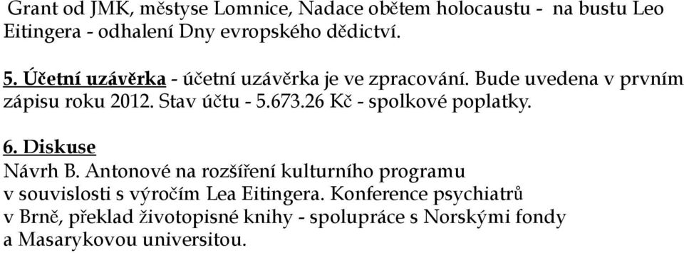 26 Kč - spolkové poplatky. 6. Diskuse Návrh B.