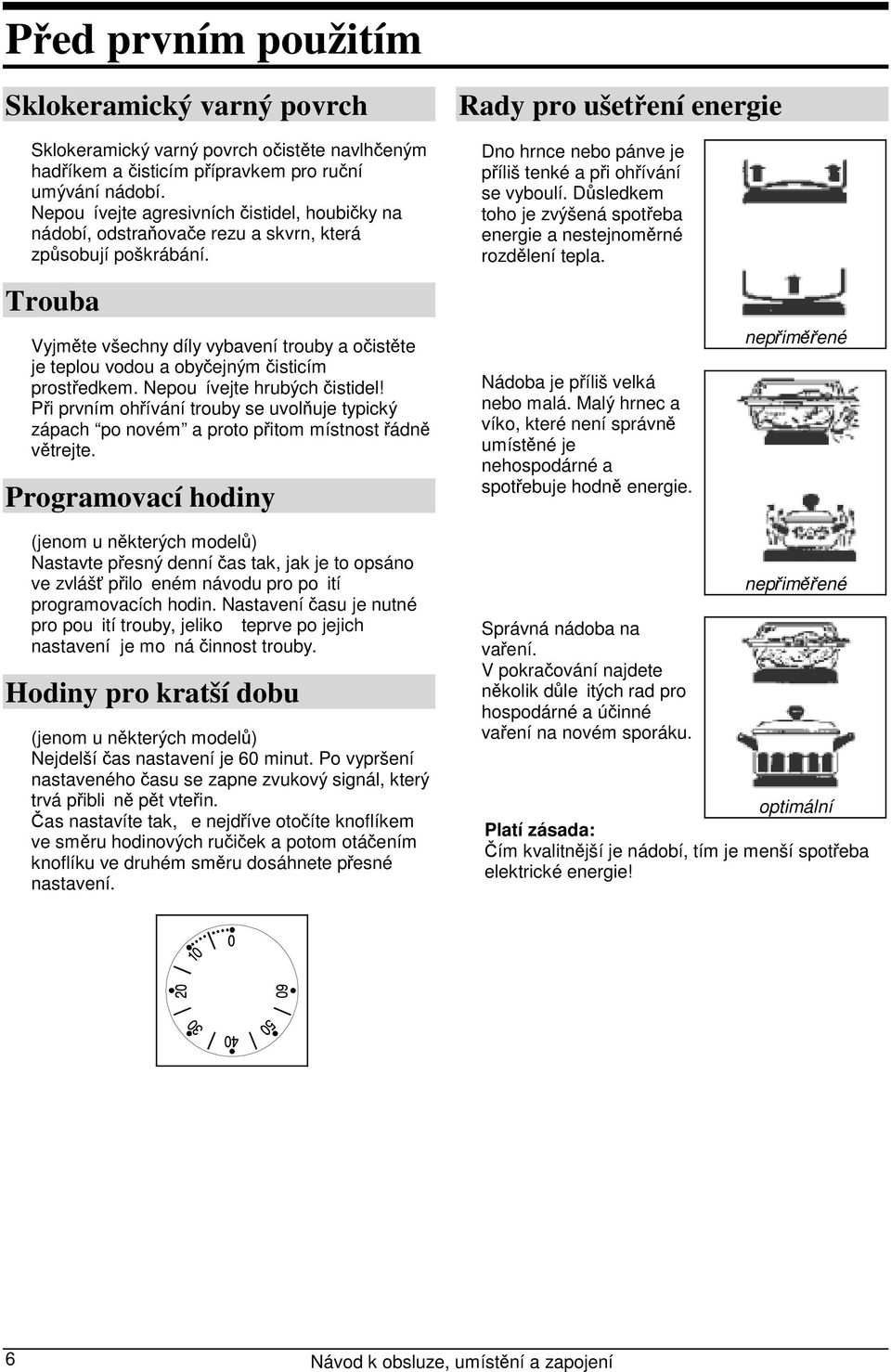 Trouba Vyjměte všechny díly vybavení trouby a očistěte je teplou vodou a obyčejným čisticím prostředkem. Nepouívejte hrubých čistidel!