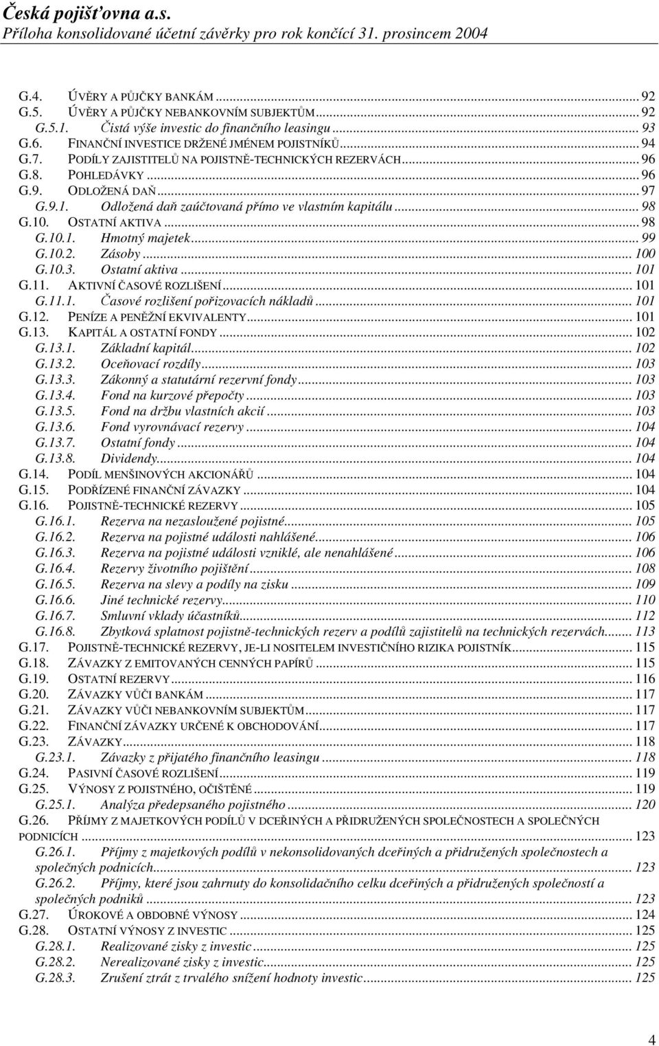 .. 99 G.10.2. Zásoby... 100 G.10.3. Ostatní aktiva... 101 G.11. AKTIVNÍ ČASOVÉ ROZLIŠENÍ... 101 G.11.1. Časové rozlišení pořizovacích nákladů... 101 G.12. PENÍZE A PENĚŽNÍ EKVIVALENTY... 101 G.13.