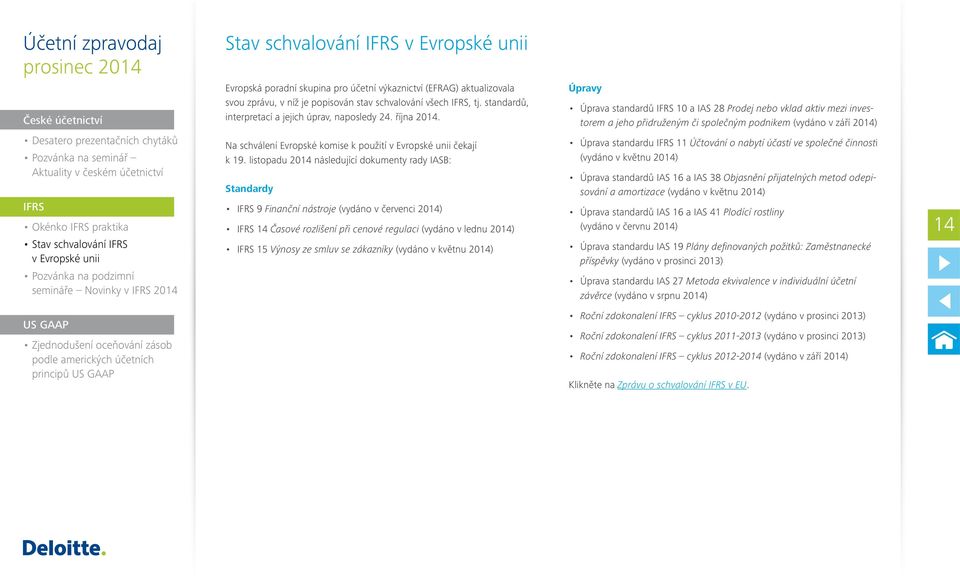 Úpravy Úprava standardů IFRS 10 a IAS 28 Prodej nebo vklad aktiv mezi investorem a jeho přidruženým či společným podnikem (vydáno v září 2014) Desatero prezentačních chytáků Pozvánka na seminář