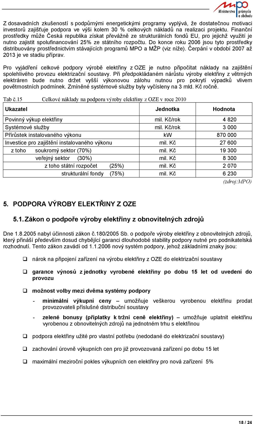 Do konce roku 2006 jsou tyto prostředky distribuovány prostřednictvím stávajících programů MPO a MŽP (viz níže). Čerpání v období 2007 až 2013 je ve stadiu příprav.