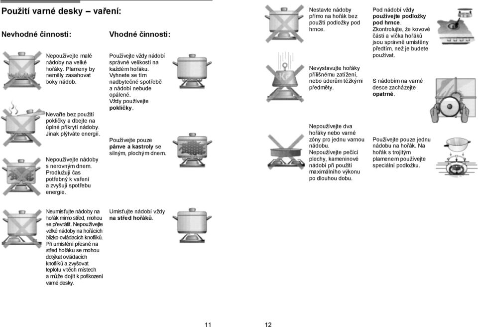 Vyhnete se tím nadbytečné spotřebě a nádobí nebude opálené. Vždy používejte pokličky. Používejte pouze pánve a kastroly se silným, plochým dnem.