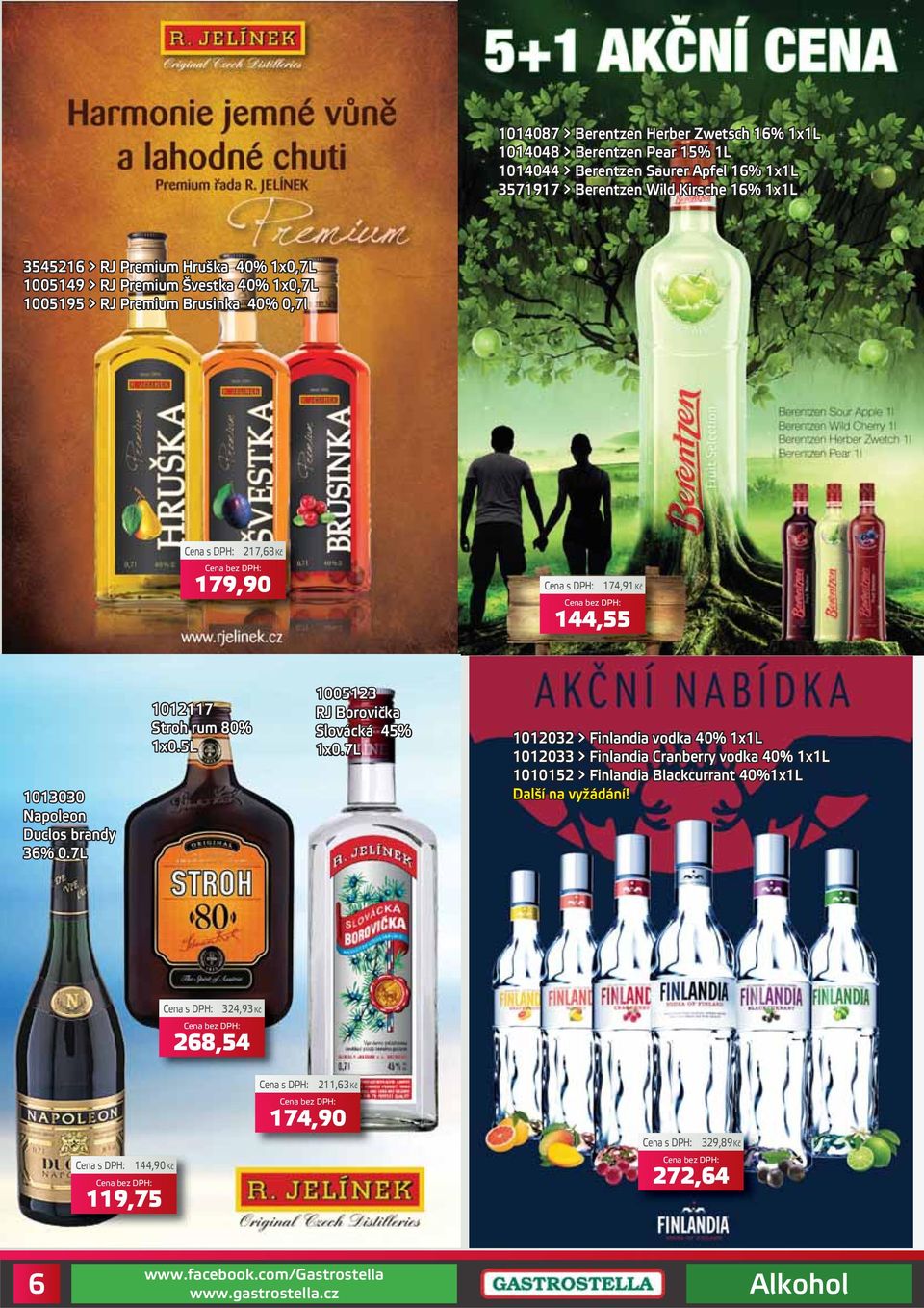 1013030 Napoleon Duclos brandy 36% 0.7L 1012117 Stroh rum 80% 1x0.5L 1005123 RJ Borovička Slovácká 45% 1x0.