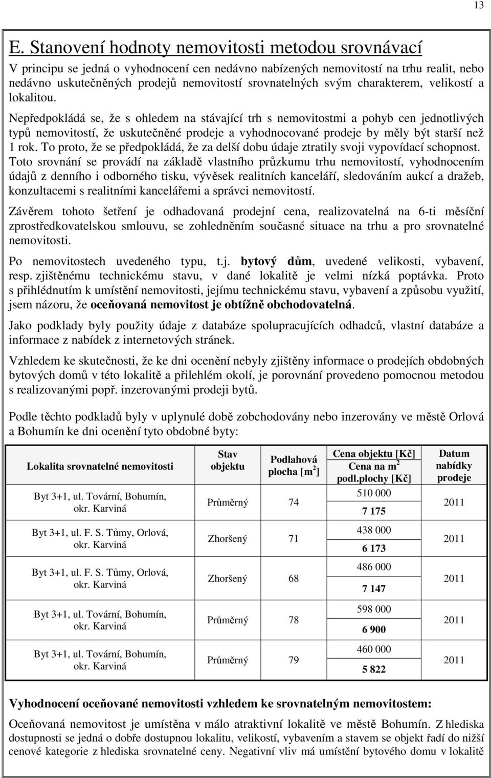 Nepředpokládá se, že s ohledem na stávající trh s nemovitostmi a pohyb cen jednotlivých typů nemovitostí, že uskutečněné prodeje a vyhodnocované prodeje by měly být starší než 1 rok.