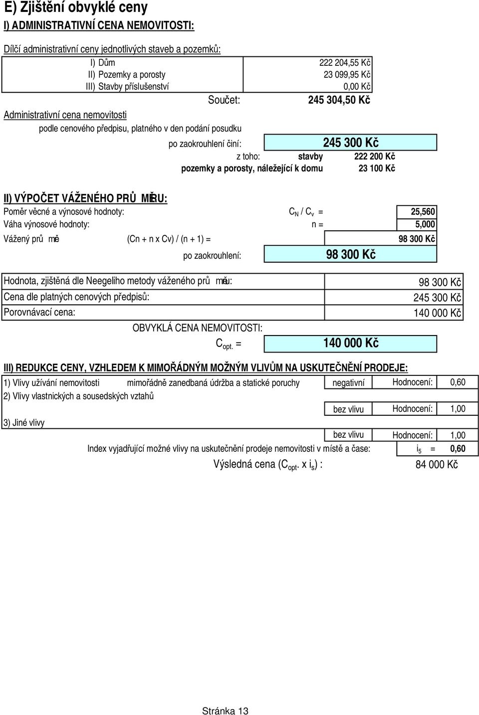 23 1 K II) VÝPO ET VÁŽENÉHO PR RU: Pom r v cné a výnosové hodnoty: C N / C v = 25,56 Váha výnosové hodnoty: n = 5, Vážený pr r: (Cn + n x Cv) / (n + 1) = po zaokrouhlení: 98 3 K 98 3 K Hodnota, zjišt