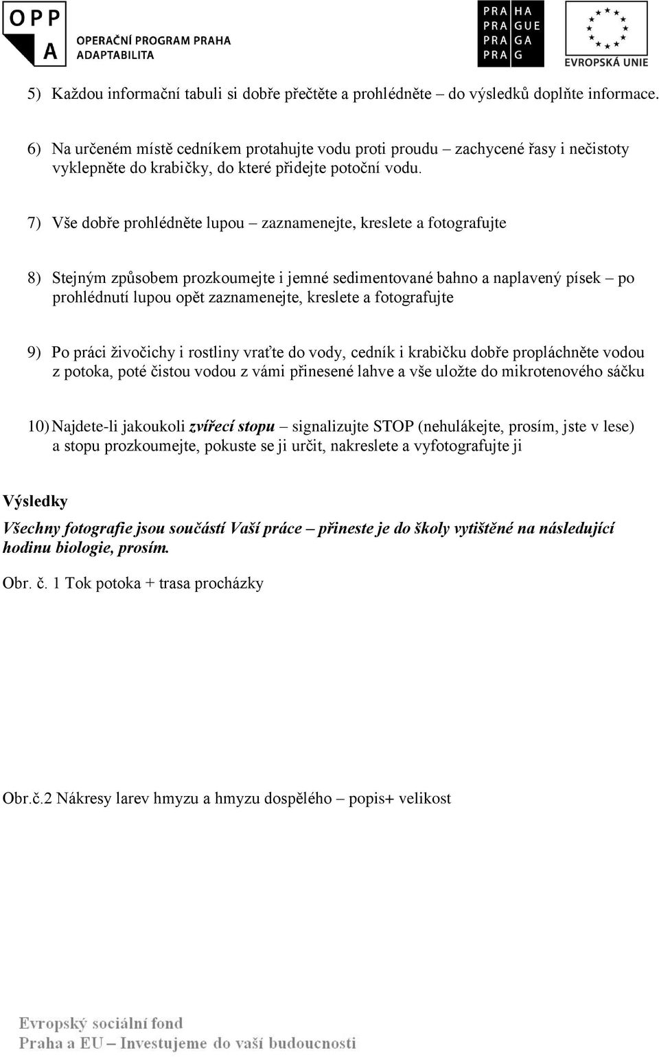 7) Vše dobře prohlédněte lupou zaznamenejte, kreslete a fotografujte 8) Stejným způsobem prozkoumejte i jemné sedimentované bahno a naplavený písek po prohlédnutí lupou opět zaznamenejte, kreslete a