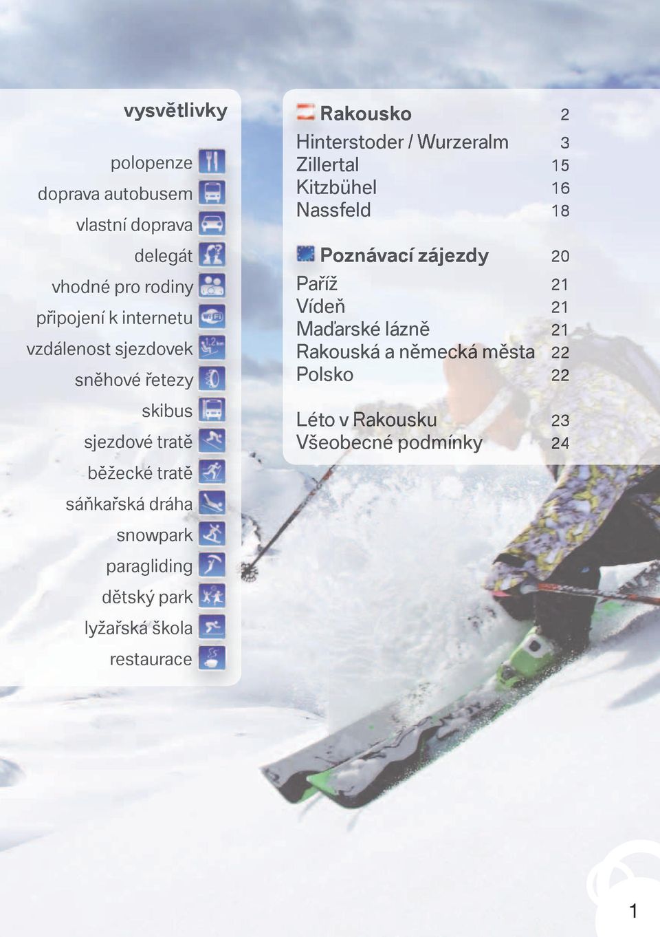 lyžařská škola restaurace Rakousko 2 Hinterstoder / Wurzeralm 3 Zillertal 15 Kitzbühel 16 Nassfeld 18 Poznávací