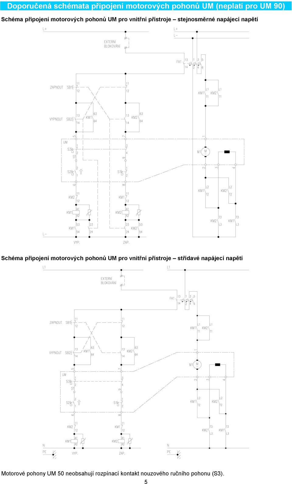 Schéma připojení motorových pohonů UM pro vnitřní přístroje střídavé napájecí