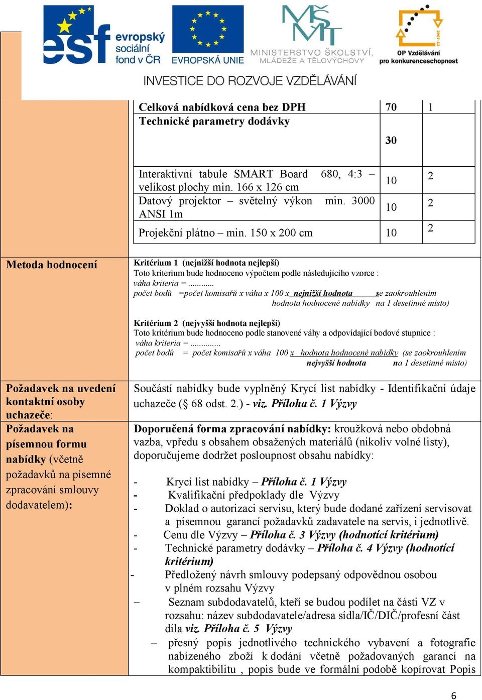 .. počet bodů =počet komisařů x váha x 00 x nejnižší hodnota se zaokrouhlením hodnota hodnocené nabídky na desetinné místo) Kritérium 2 (nejvyšší hodnota nejlepší) Toto kritérium bude hodnoceno podle