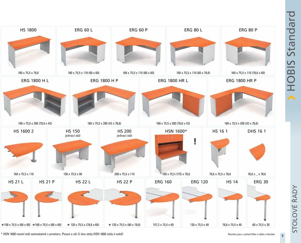 1800 H P HS 200 jednací stůl 200 x 75,5 x 110 HS 22 P ERG 60 P 120 x 75,5 x (60 x 78,6) ERG 1800 HR L 180 x 75,5 x 200 (78,6 x 42) 180 x 75,5 x 200 (42 x 78,6) ERG 160 157,2 x 75,5 x 60 HSN 1600* 160