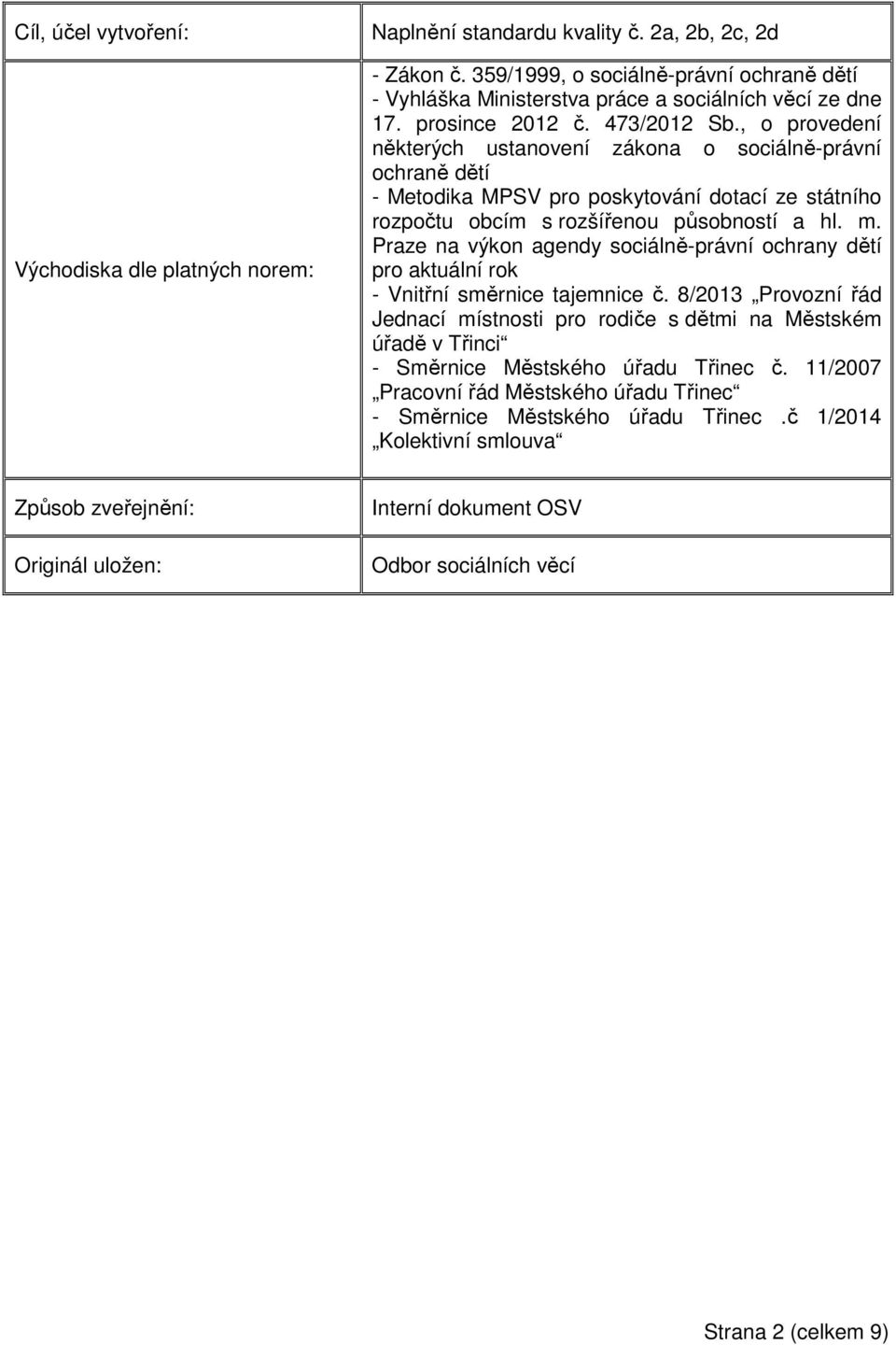 , o provedení některých ustanovení zákona o sociálně-právní ochraně dětí - Metodika MPSV pro poskytování dotací ze státního rozpočtu obcím s rozšířenou působností a hl. m.