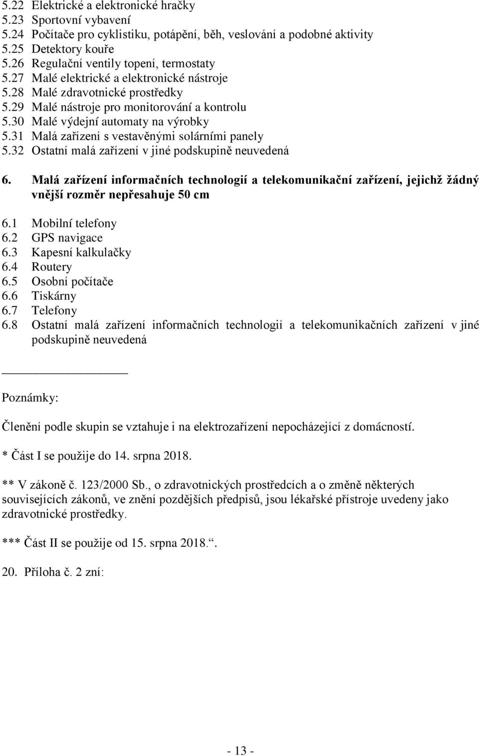 30 Malé výdejní automaty na výrobky 5.31 Malá zařízení s vestavěnými solárními panely 5.32 Ostatní malá zařízení v jiné podskupině neuvedená 6.