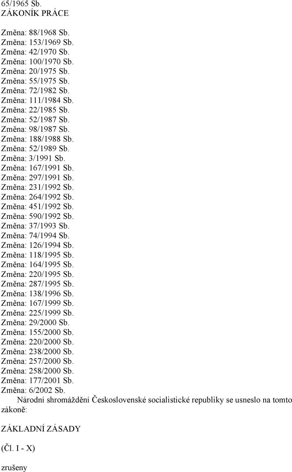 Změna: 590/1992 Sb. Změna: 37/1993 Sb. Změna: 74/1994 Sb. Změna: 126/1994 Sb. Změna: 118/1995 Sb. Změna: 164/1995 Sb. Změna: 220/1995 Sb. Změna: 287/1995 Sb. Změna: 138/1996 Sb. Změna: 167/1999 Sb.