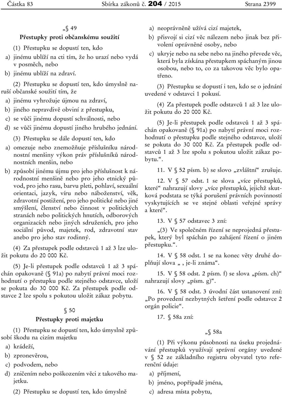 (2) Přestupku se dopustí ten, kdo úmyslně naruší občanské soužití tím, že a) jinému vyhrožuje újmou na zdraví, b) jiného nepravdivě obviní z přestupku, c) se vůči jinému dopustí schválnosti, nebo d)