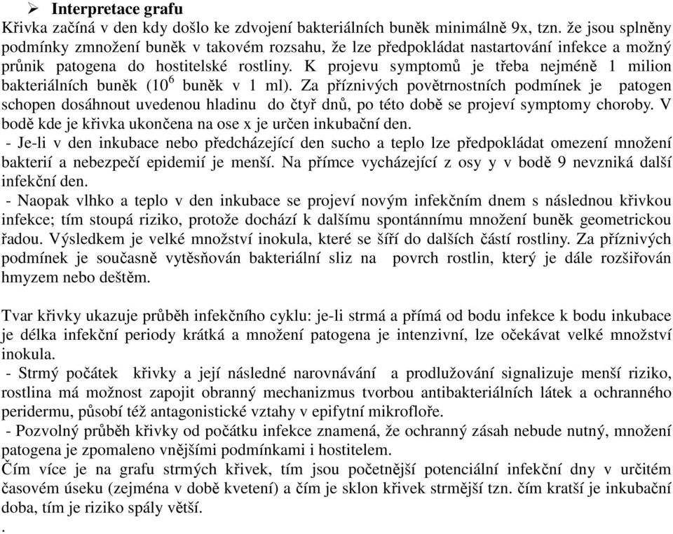 K projevu symptomů je třeba nejméně 1 milion bakteriálních buněk (10 6 buněk v 1 ml).