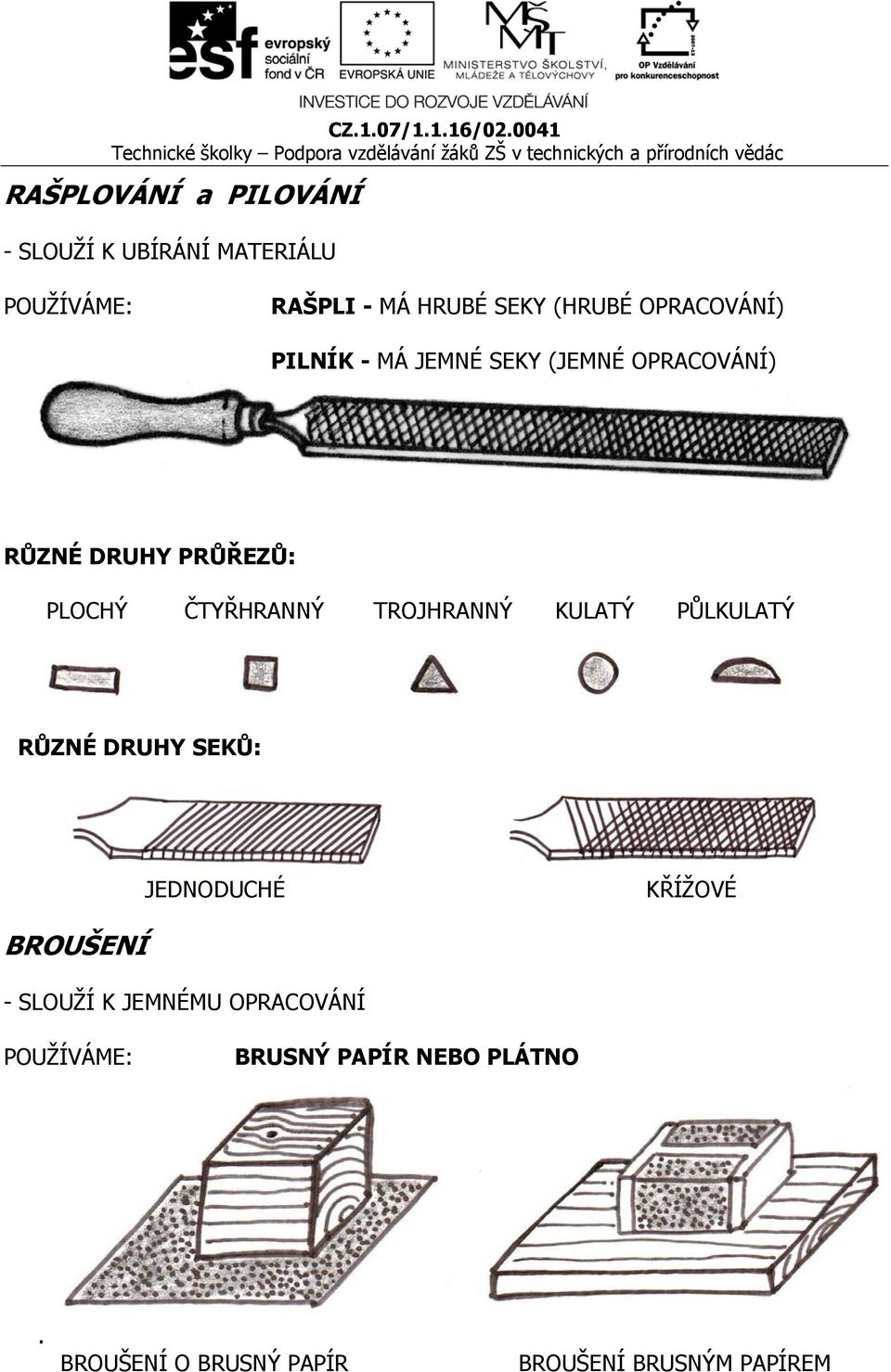 TROJHRANNÝ KULATÝ PŮLKULATÝ RŮZNÉ DRUHY SEKŮ: JEDNODUCHÉ KŘÍŽOVÉ BROUŠENÍ - SLOUŽÍ K JEMNÉMU