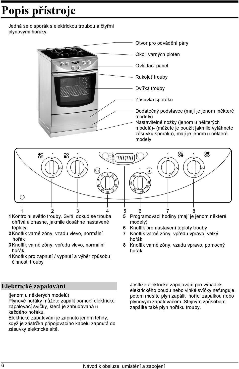 modelů)- (můžete je použít jakmile vytáhnete zásuvku sporáku), mají je jenom u některé modely 1 Kontrolní světlo trouby. Svítí, dokud se trouba ohřívá a zhasne, jakmile dosáhne nastavené teploty.