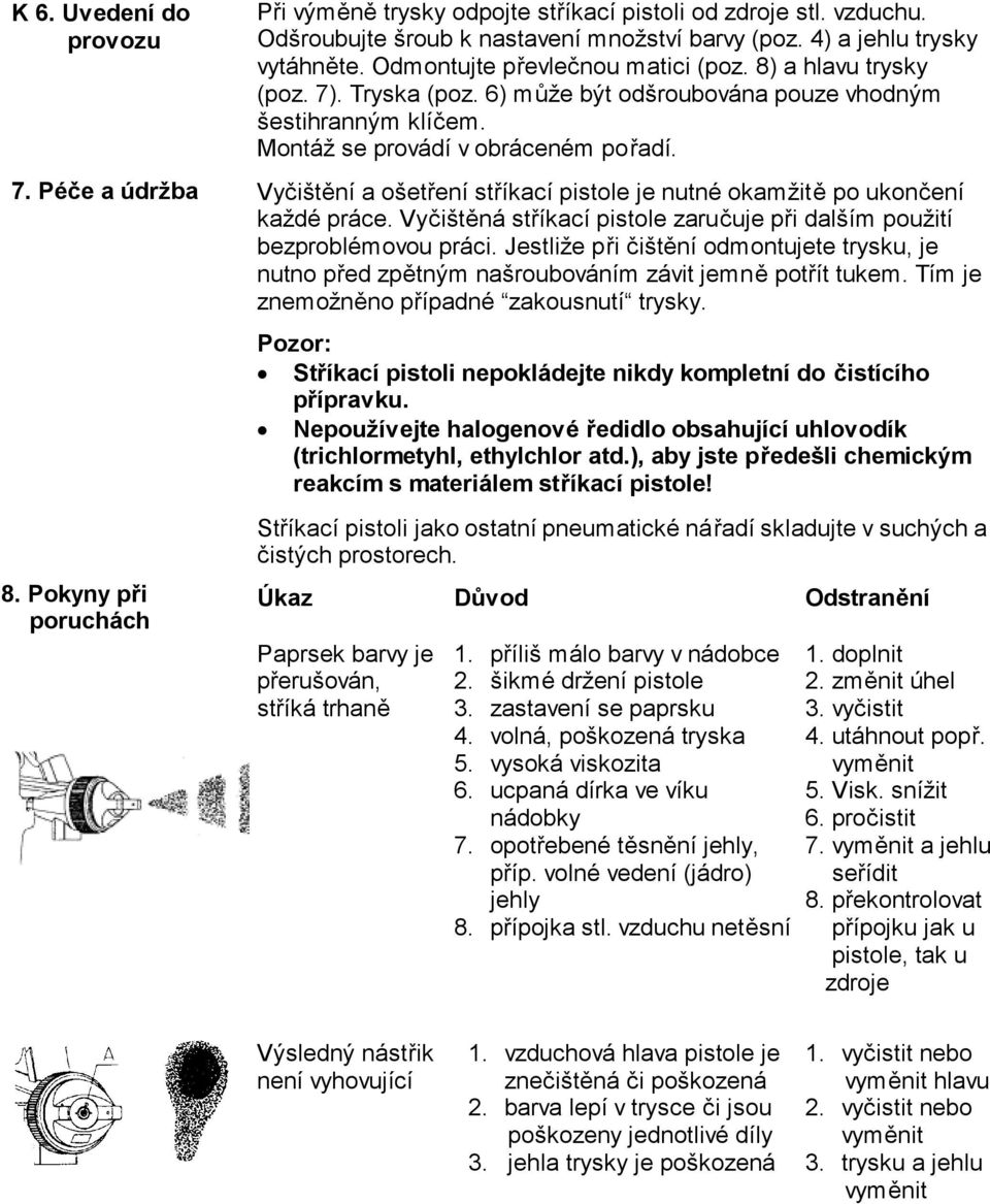 Vyčištěná stříkací pistole zaručuje při dalším použití bezproblémovou práci. Jestliže při čištění odmontujete trysku, je nutno před zpětným našroubováním závit jemně potřít tukem.