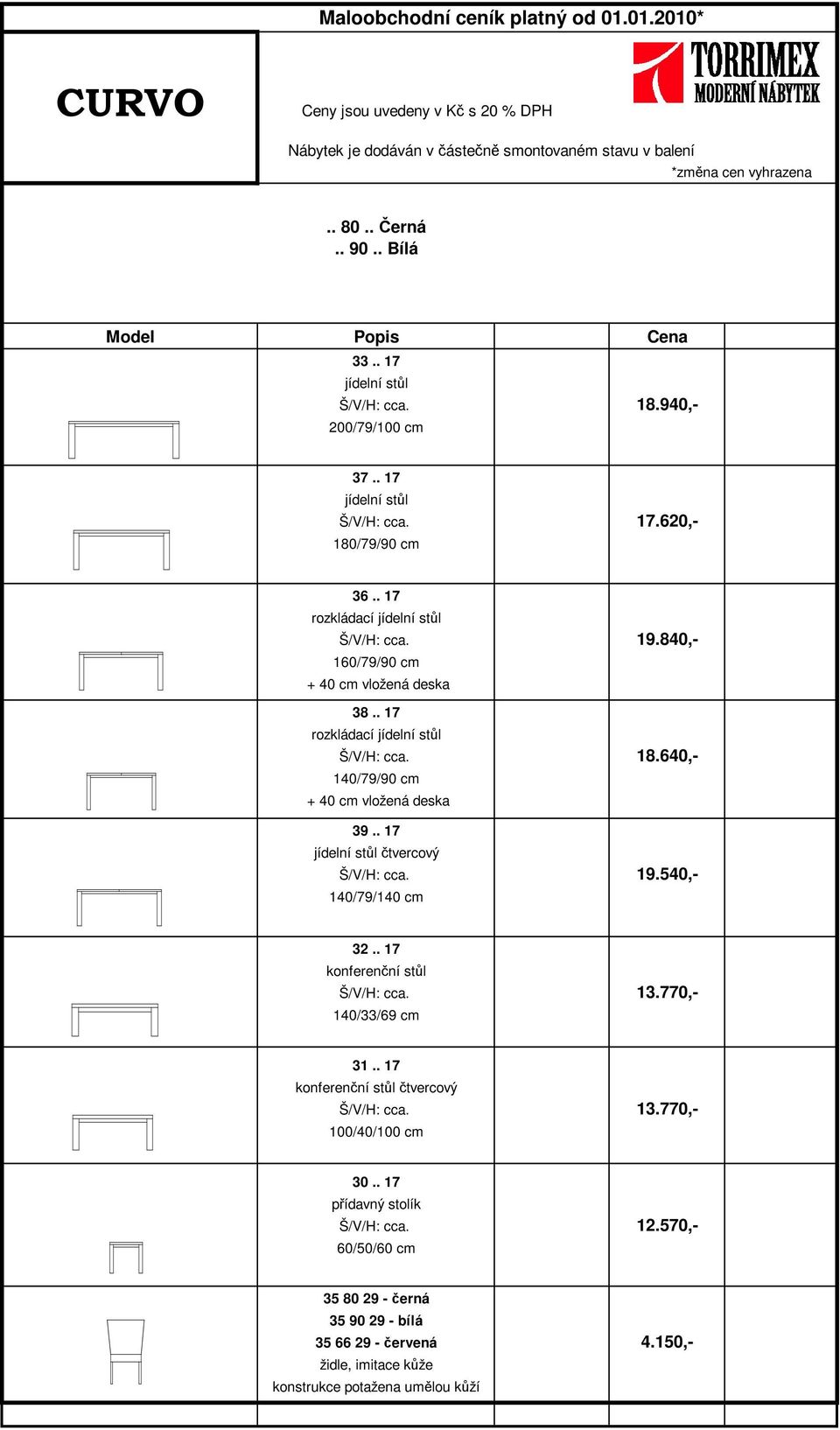 640,- 140/79/90 cm + 40 cm vložená deska 39.. 17 jídelní stůl čtvercový 19.540,- 140/79/140 cm 32.. 17 konferenční stůl 13.770,- 140/33/69 cm 31.